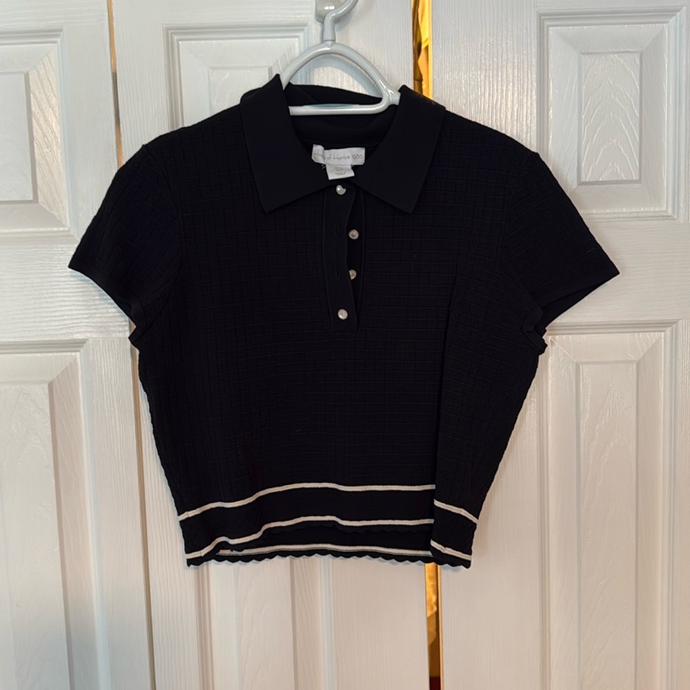 House of Harlow 1960 Black and White Cropped Polo Top